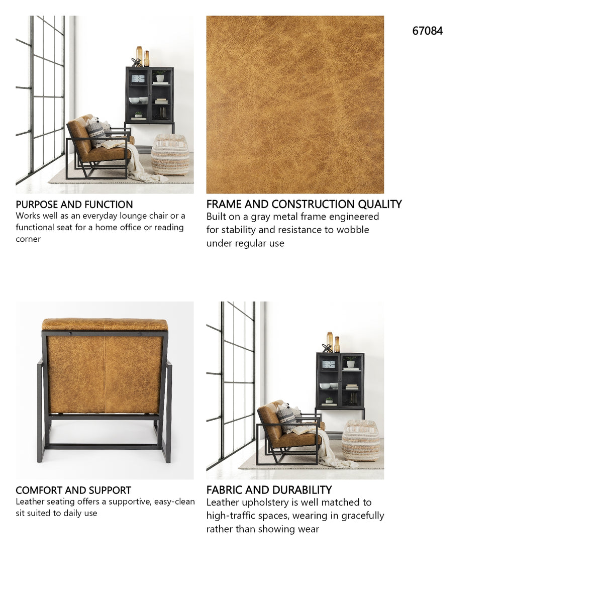 Armelle II Brown Leather Seat w/Gray Metal Frame Accent Chair from Mercana - Luna Furniture