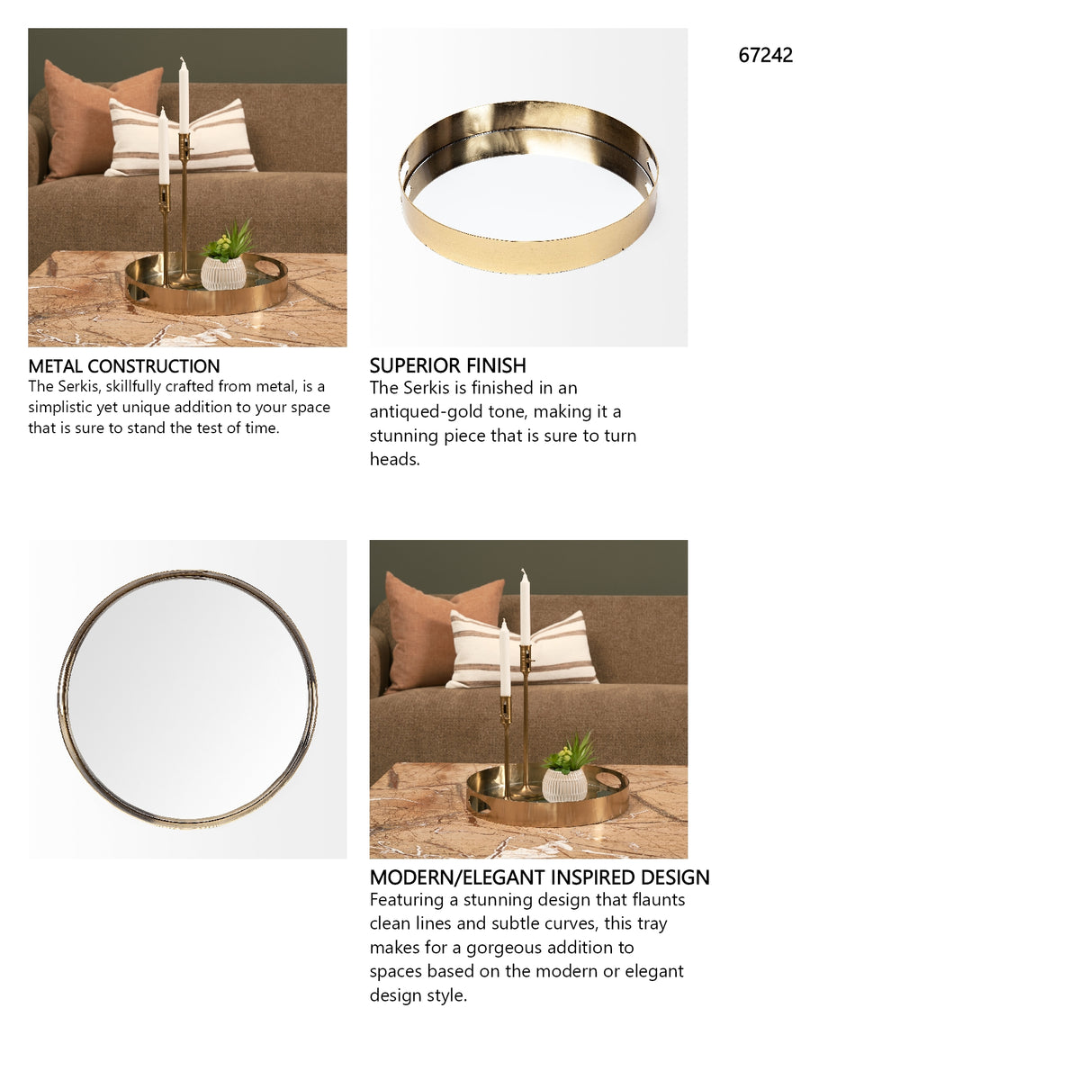 Serkis 15L x 15W Gold Metal Mirrored Base Round Tray from Mercana - Luna Furniture