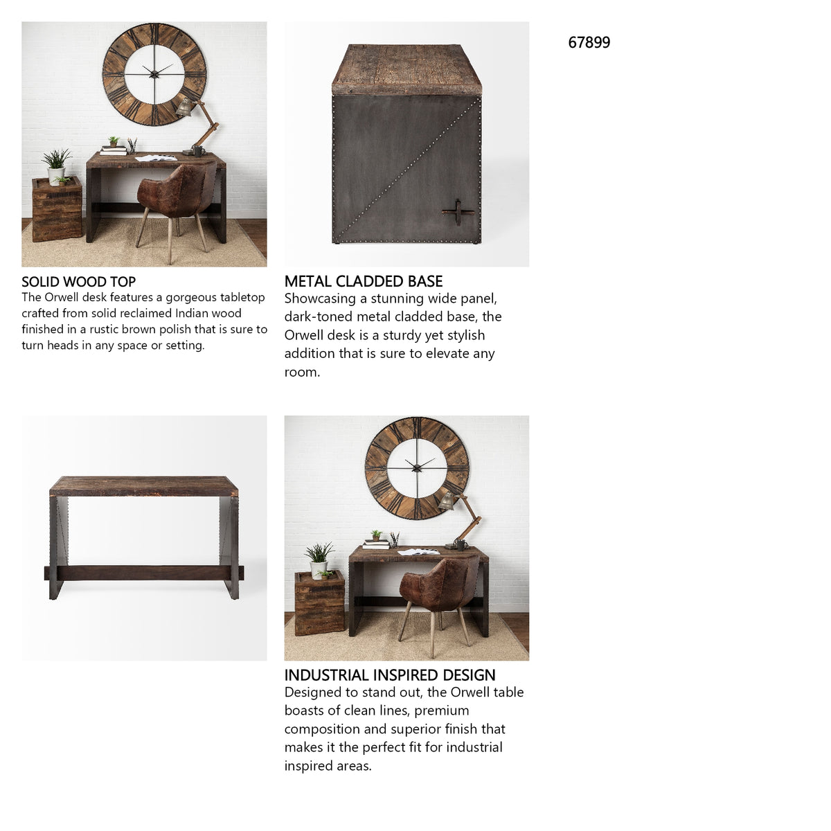 Orwell 52L x 28W Brown Wood Top Metal Cladded Frame Office Desk from Mercana - Luna Furniture