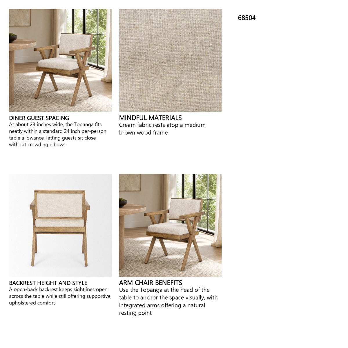Topanga I Cream Fabric Wrap Medium Brown Wooden Frame Dining Chair