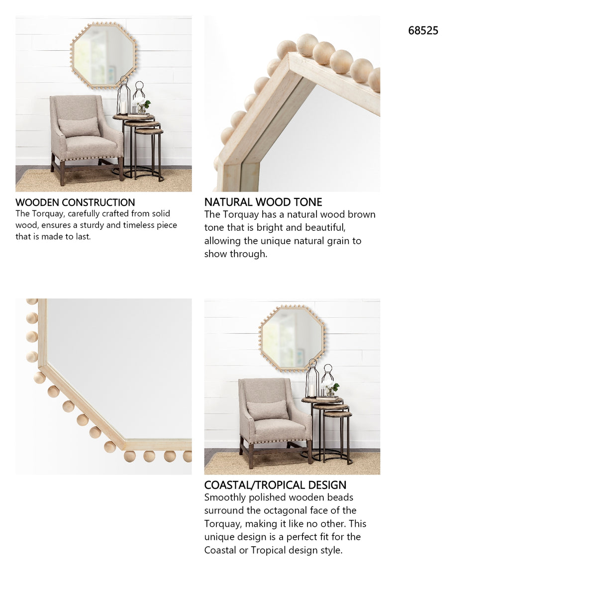Torquay 33L x 33H Natural Wood Octagon Frame Mirror from Mercana - Luna Furniture