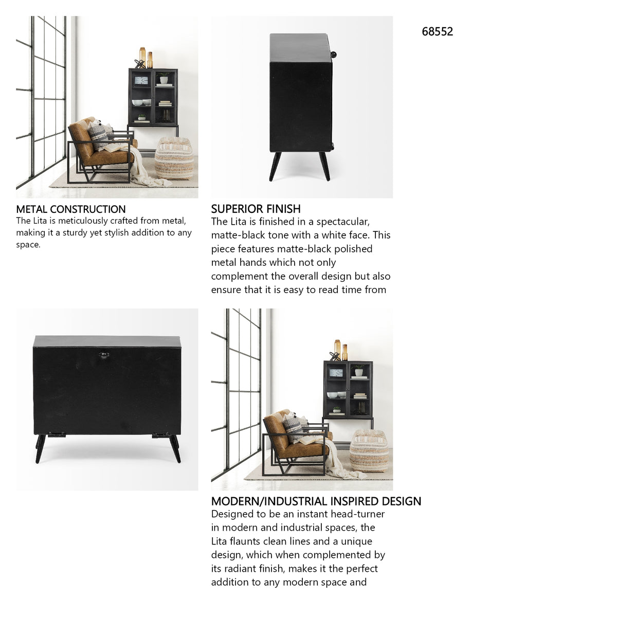 Lita Black Metal Rectangular Table Clock from Mercana - Luna Furniture