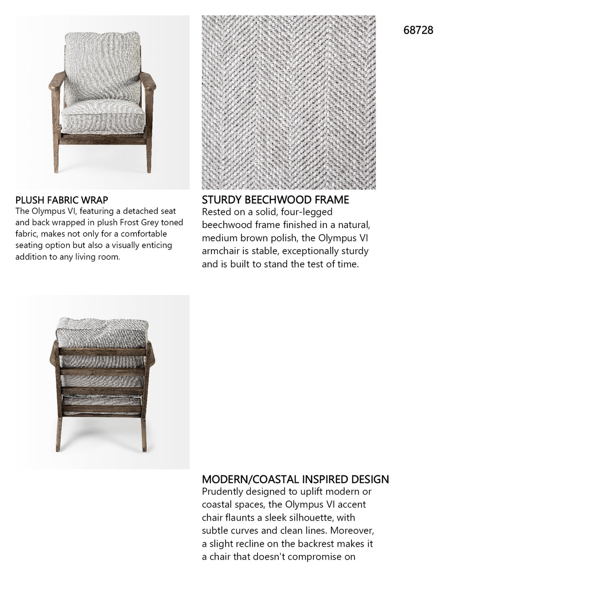 Olympus VI Frost Grey Fabric Wrapped Wooden Frame Accent Chair from Mercana - Luna Furniture