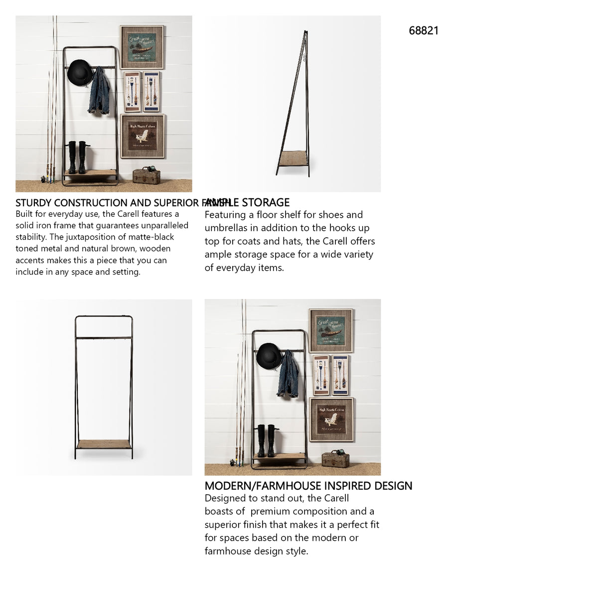Carell 31L x 18W Black Metal And Wood Shelf Hall Tree from Mercana - Luna Furniture