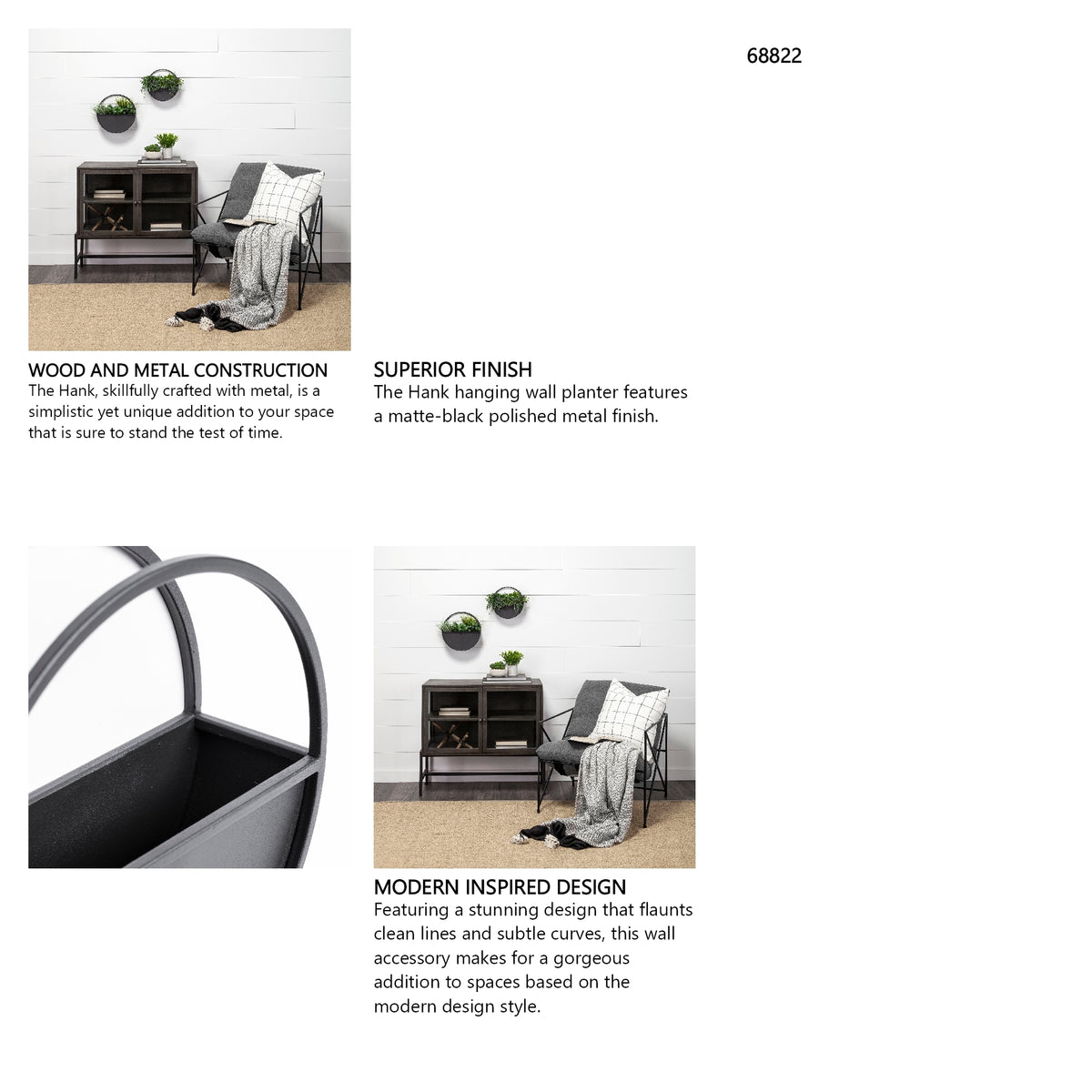 Hank Set of 2 Black Metal Hanging Wall Planters from Mercana - Luna Furniture