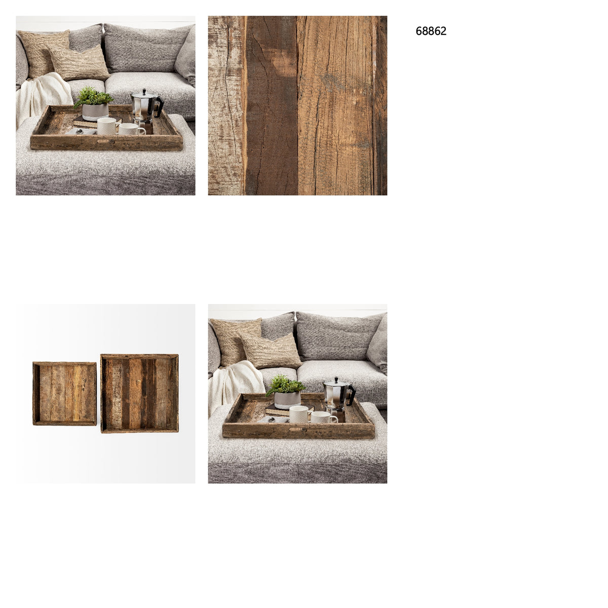 Carson (Large) 30L x 30W Brown Reclaimed Wood Tray