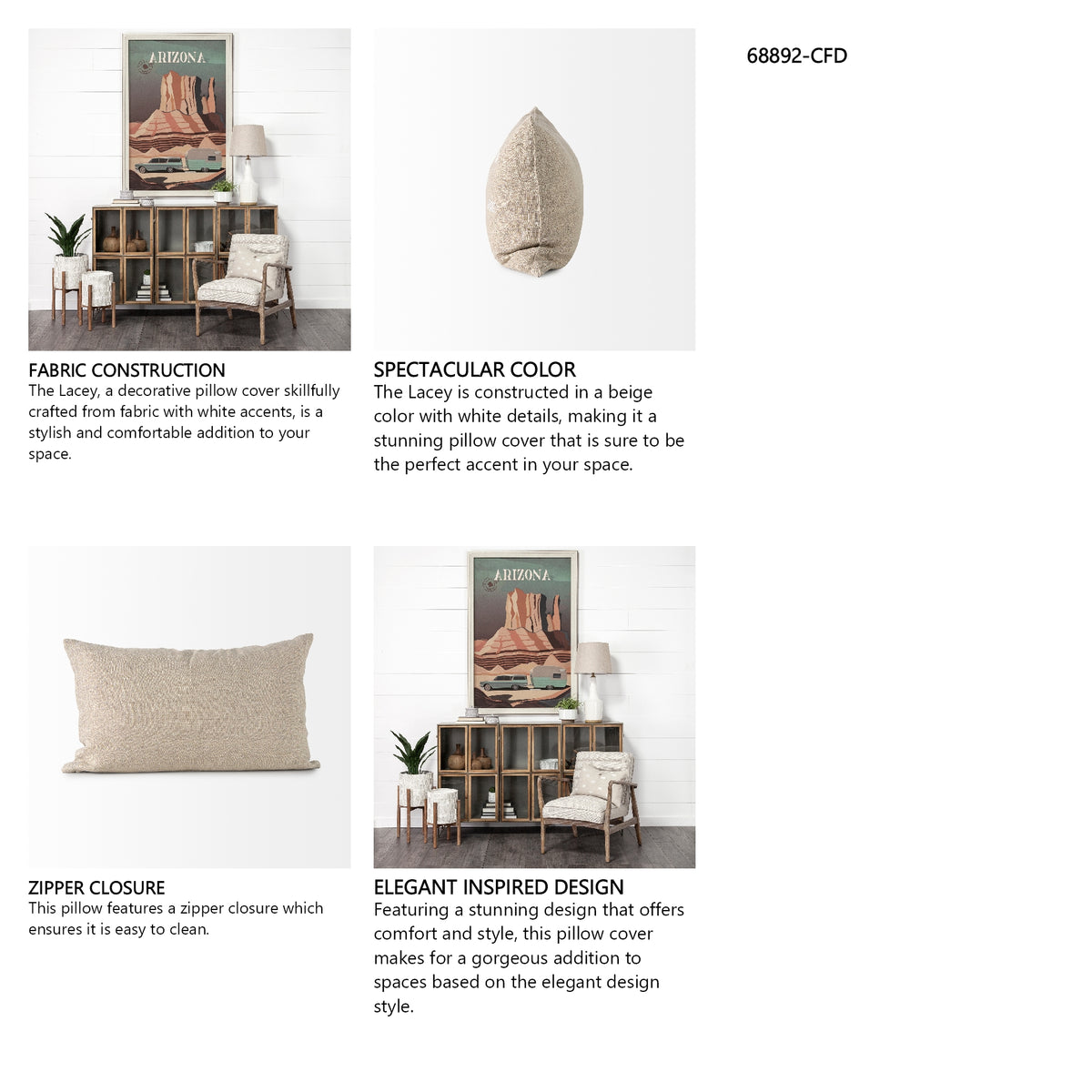 Lacey 13x21 Beige/White Decorative Pillow Cover w/Down Filler, Set of 2 from Mercana - Luna Furniture