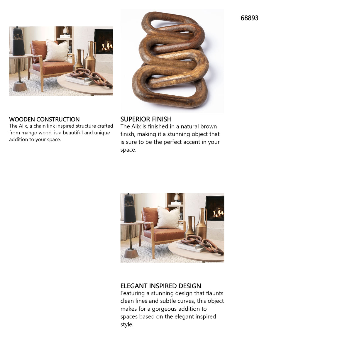 Alix 29L x 5W Brown Wooden Hand-Made 5 Link Chain from Mercana - Luna Furniture
