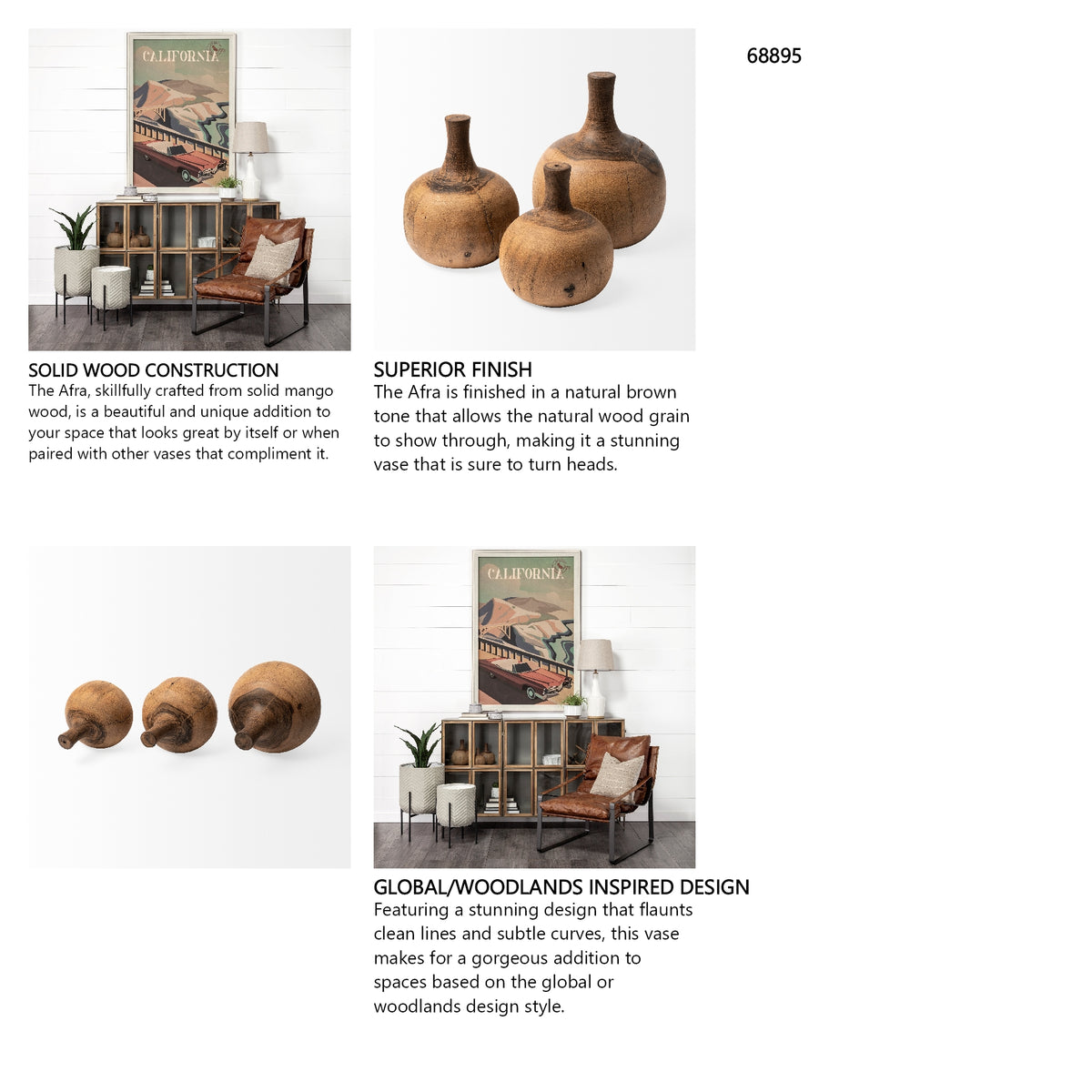 Afra Medium Solid Wood Vase Shaped Decorative Object from Mercana - Luna Furniture