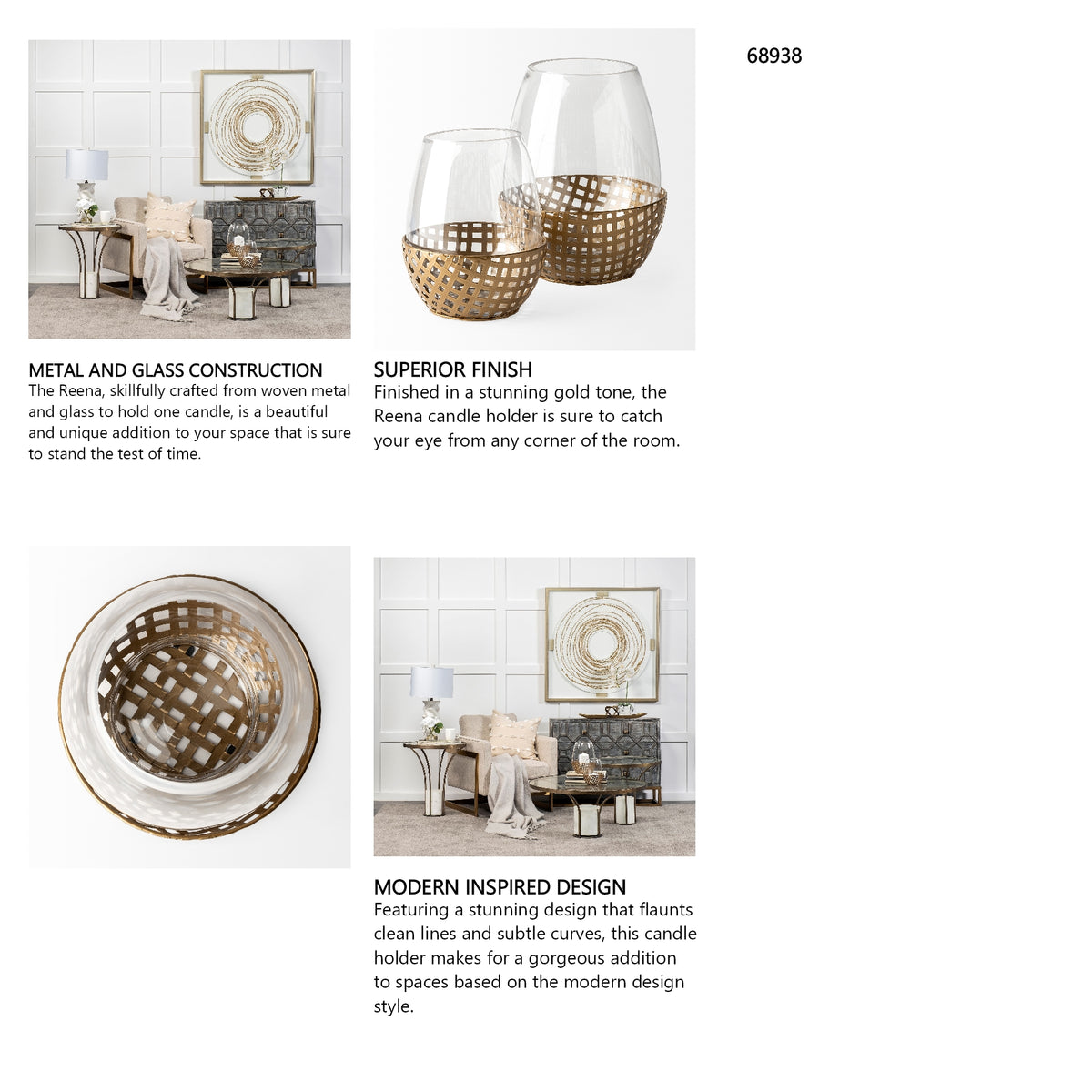 Reena I Small Gold Woven Metal Base Table Candle Holder from Mercana - Luna Furniture