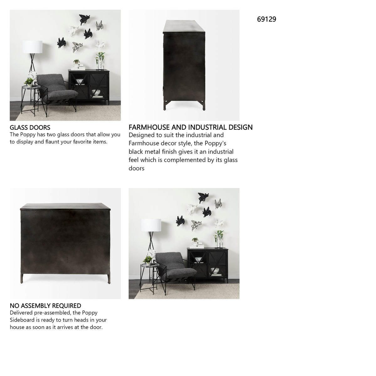 Poppy III 40L x 16W Black Metal With Glass Door Accent Cabinet