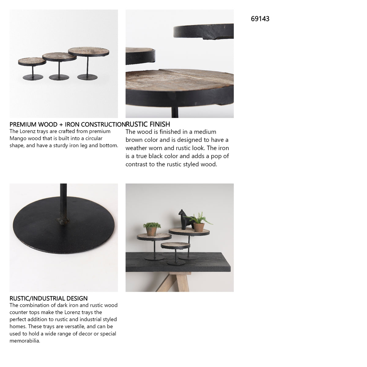 Lorenz (Set of 3) Light Brown Wood W/ Black Metal Base Round Decorative Display Stands from Mercana - Luna Furniture