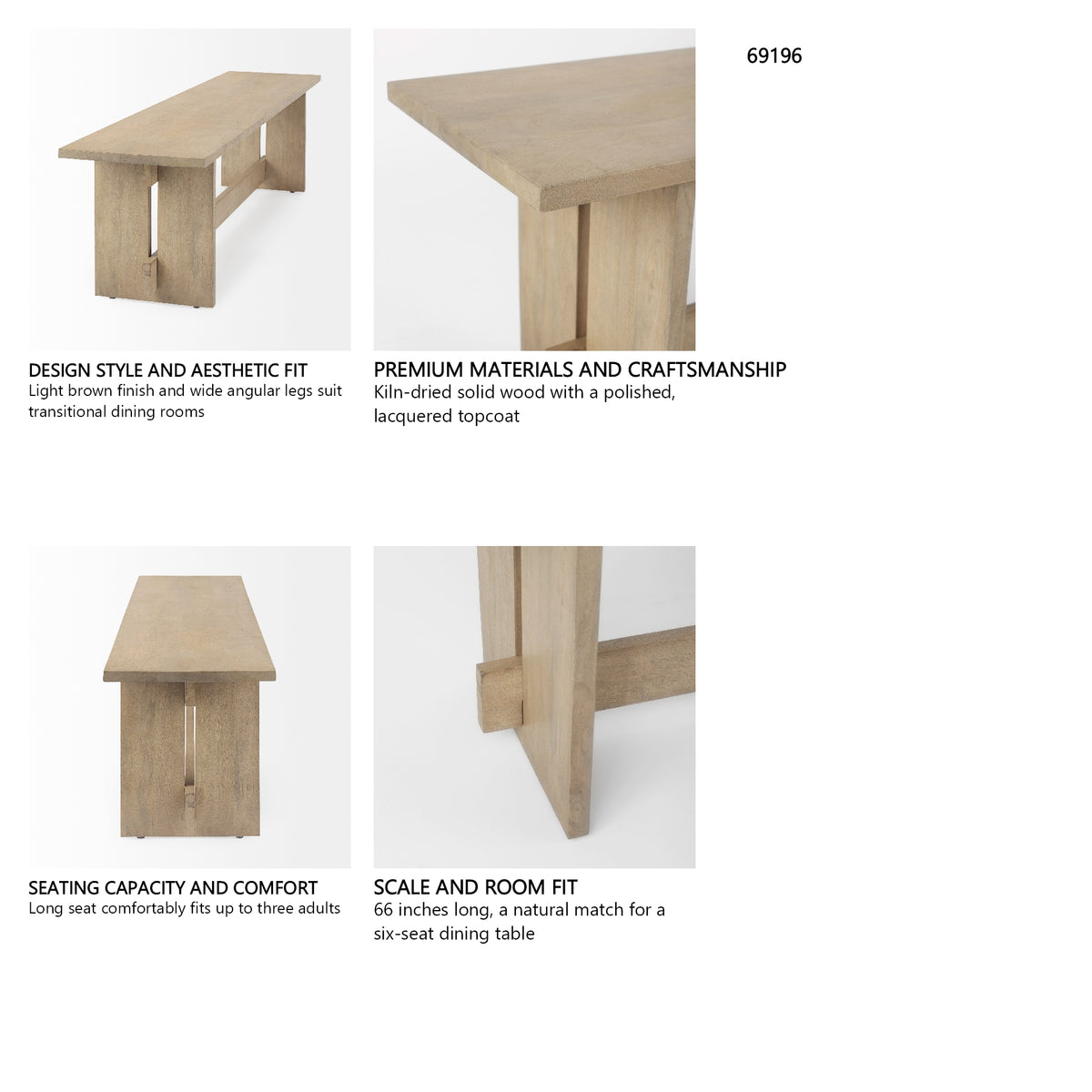 Aida 18H Light Brown Wood Dining Bench from Mercana - Luna Furniture