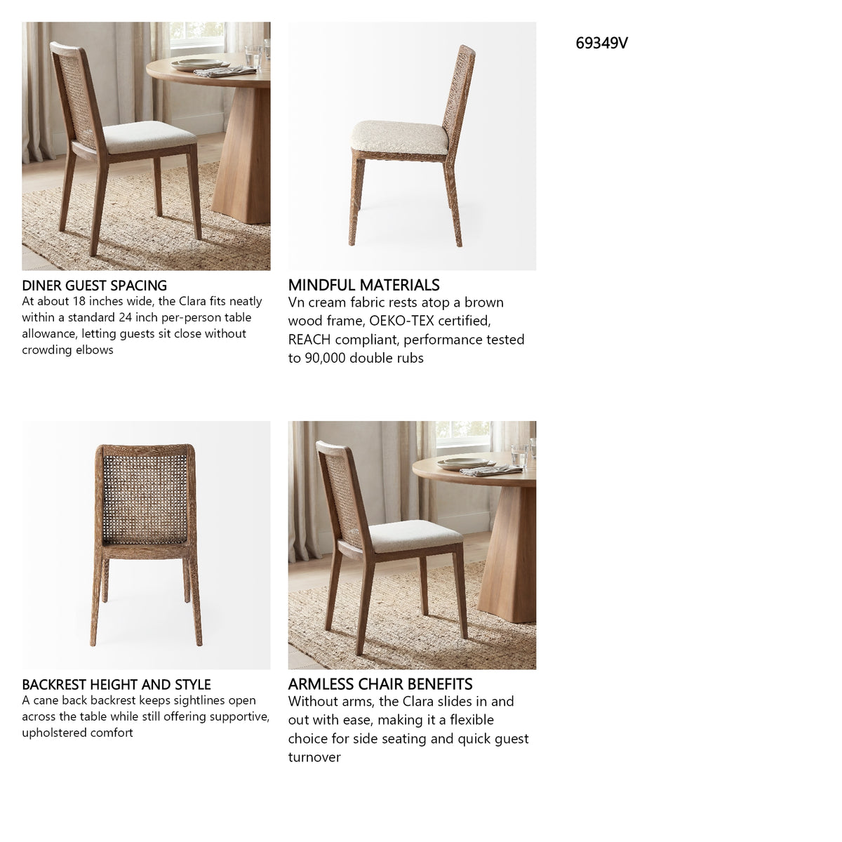 Clara Light Brown Beech Wood W/ Cream Fabric Seat and Cane Back Armless Dining Chair, Set of 2 from Mercana - Luna Furniture