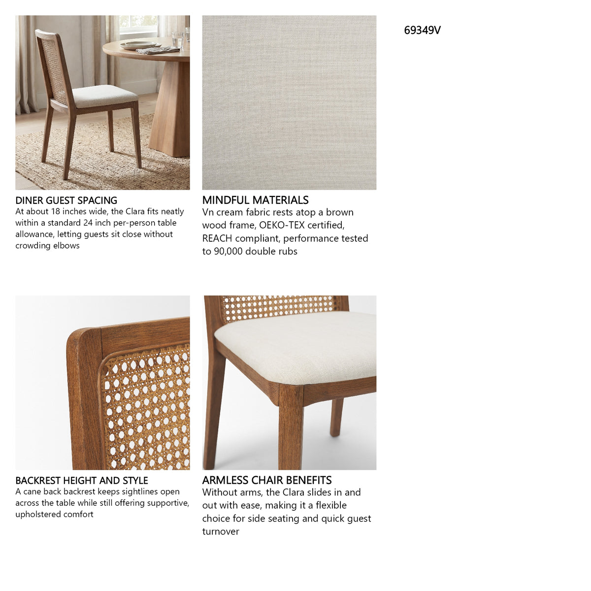 Clara Light Brown Beech Wood W/ Cream Fabric Seat and Cane Back Armless Dining Chair, Set of 2 from Mercana - Luna Furniture