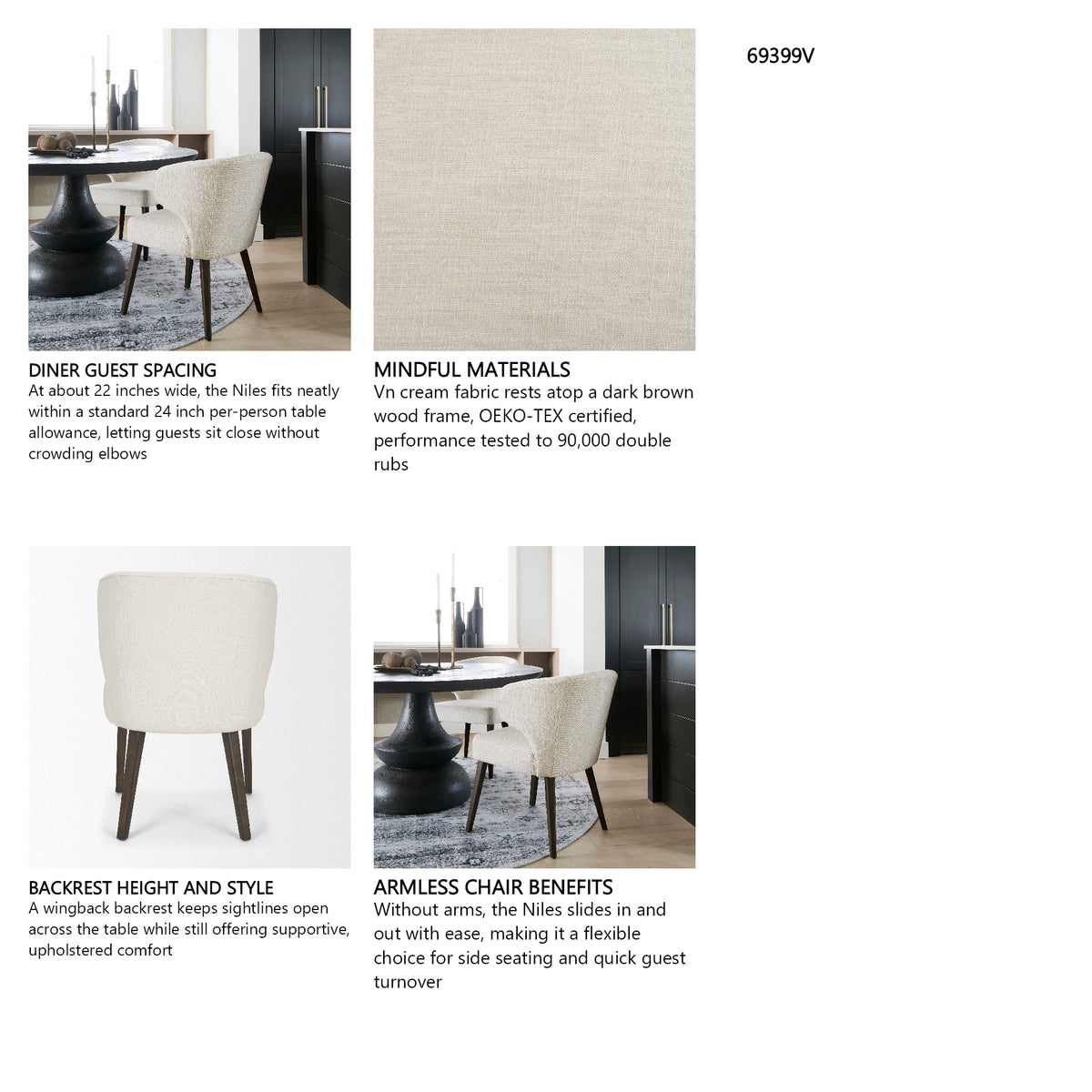 Niles 22.5L x 24.5W x 32H Cream Fabric Seat W/ Dark Brown Wooden Legs Wingback Dining Chair from Mercana - Luna Furniture