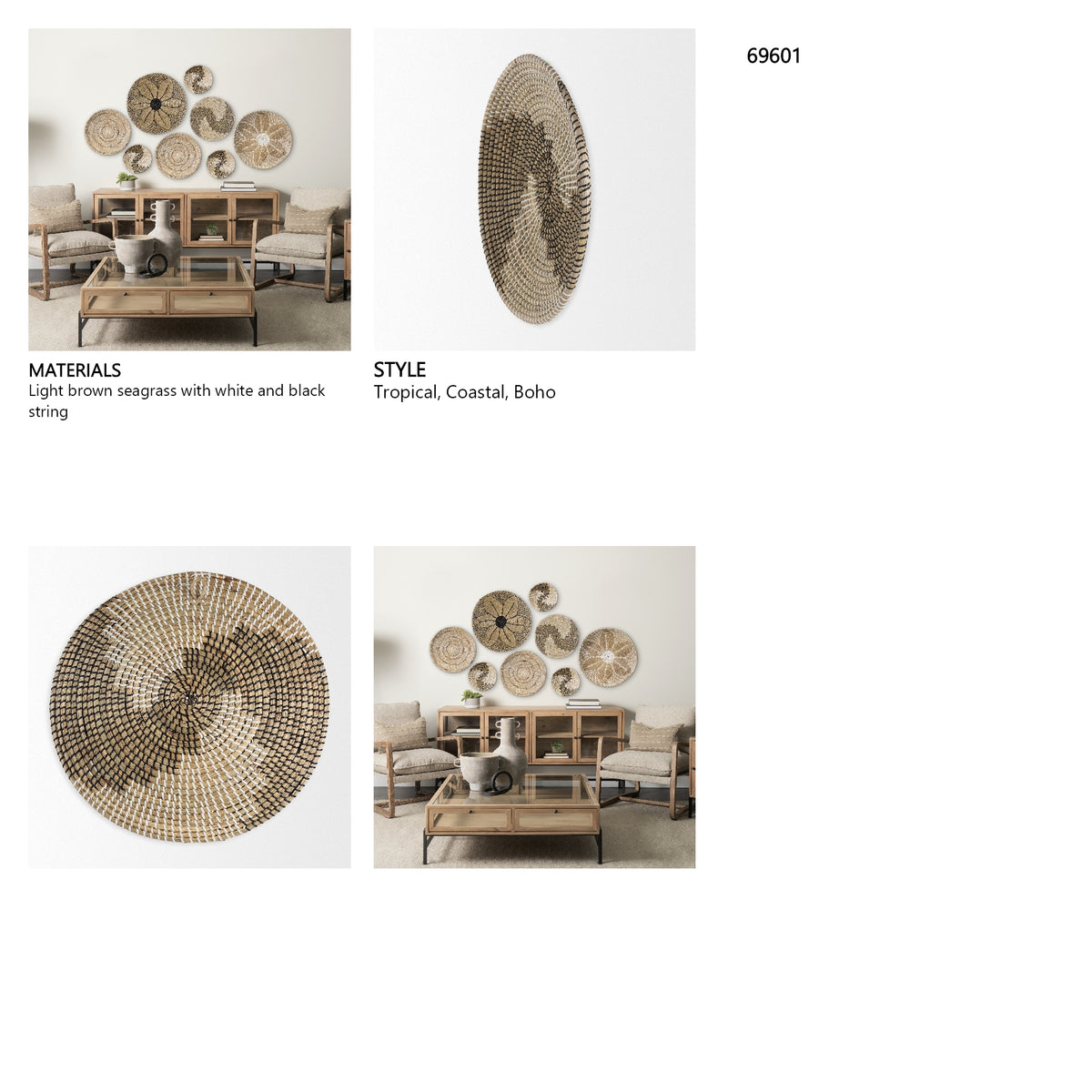 Luna 18.0L x 18.0W x 3.0H Large Light Brown Seagrass Round Wall Hanging Plate from Mercana - Luna Furniture