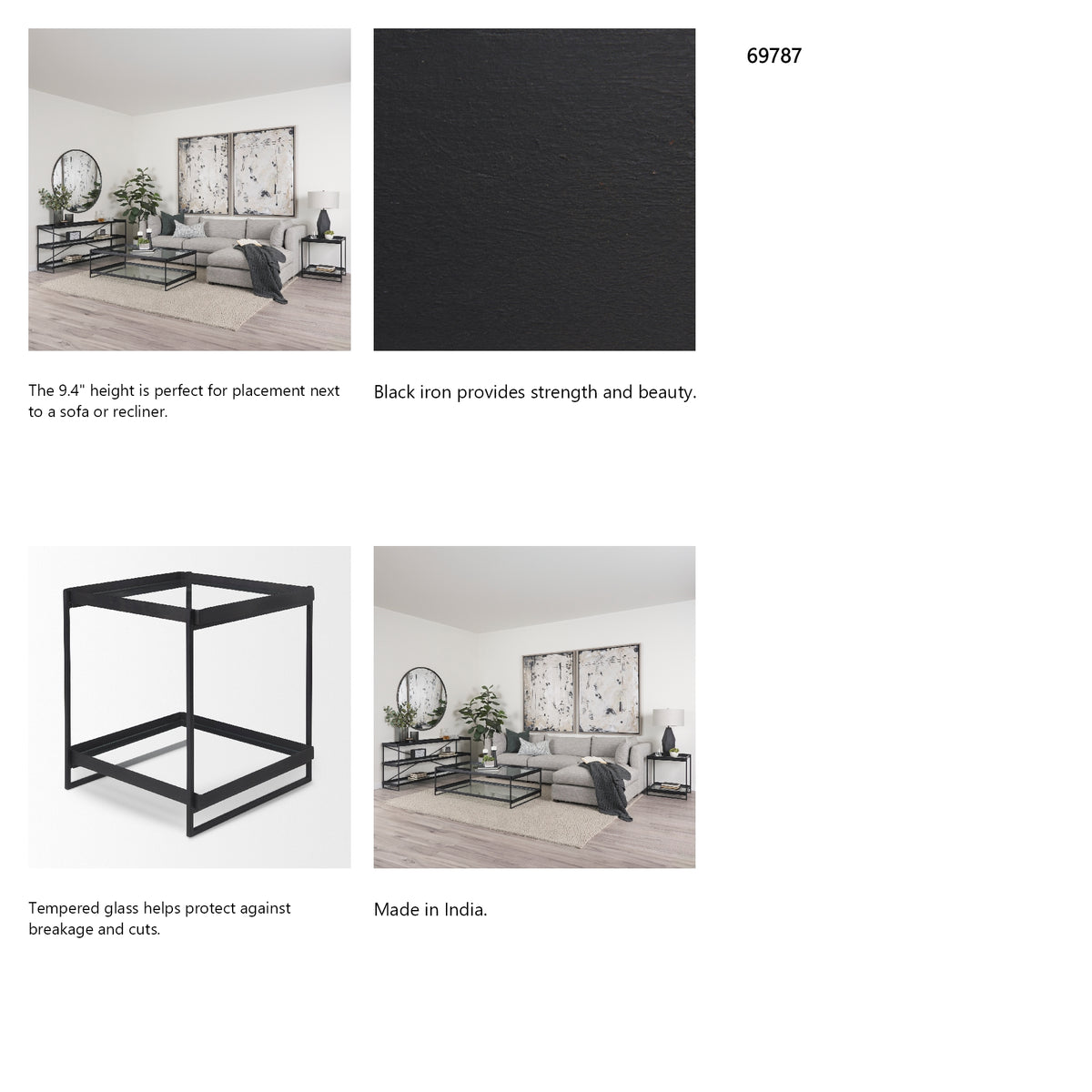 Trey Black Metal W/Glass Accent Table