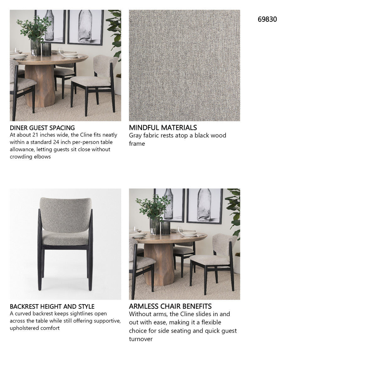 Cline 20.9L x 23.0W x 31.9H Gray Fabric W/Black Wood Dining Chair, Set of 2 from Mercana - Luna Furniture