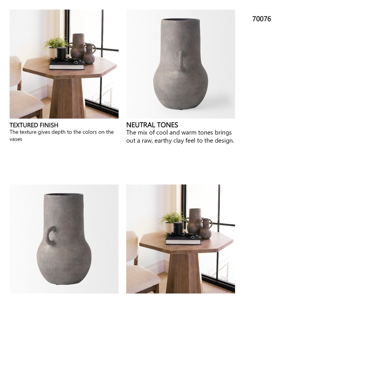 Armani 10.4H Brown-Gray Double Ear Ceramic Vase