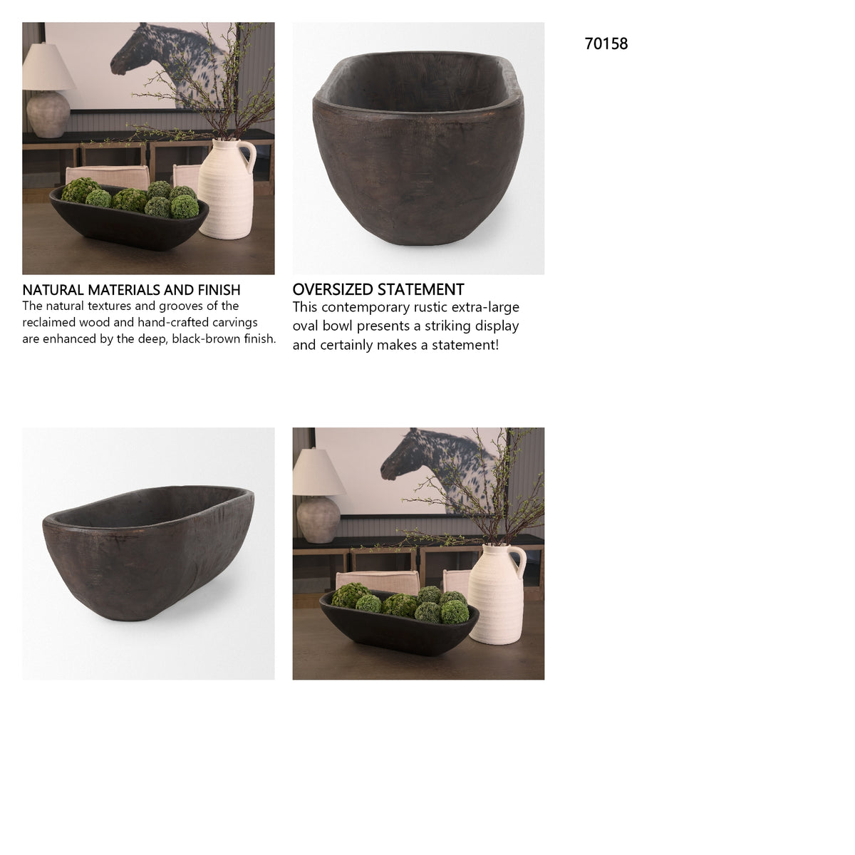 Athena Extra Large Oblong Black-Brown Reclaimed Wood Bowl from Mercana - Luna Furniture