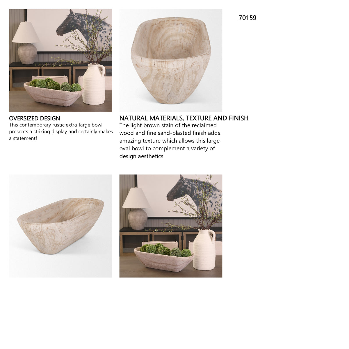 Athena Extra Large Oblong Light-Wash Reclaimed Wood Bowl from Mercana - Luna Furniture