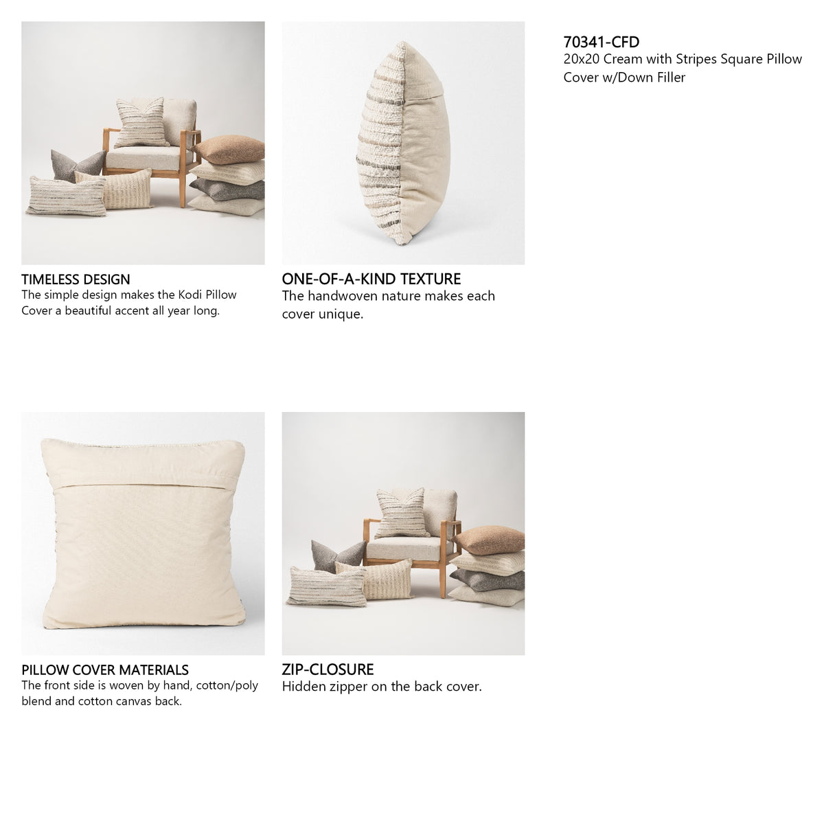 Kodi 20x20 Square Pillow Cover w/Down Filler, Set of 2 from Mercana - Luna Furniture