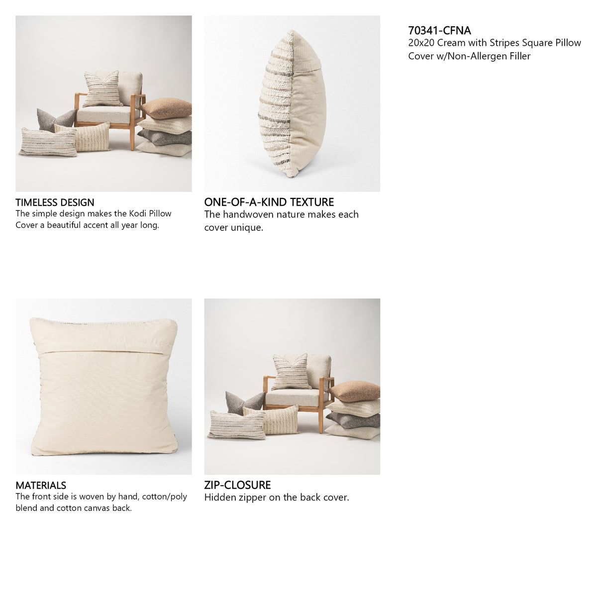 Kodi 20x20 Square Pillow Cover w/Non-Allergen Filler, Set of 2 from Mercana - Luna Furniture