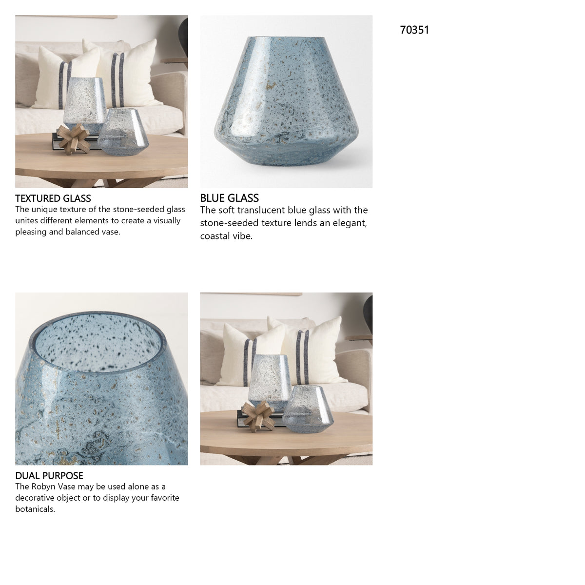 Robyn Short Blue Glass Vase from Mercana - Luna Furniture