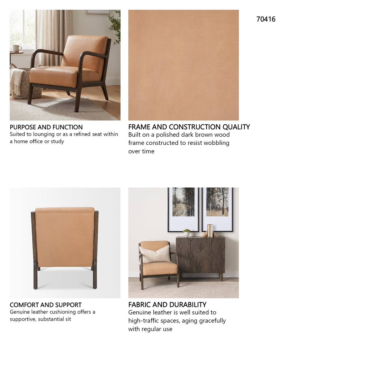Cashel Accent Chair W/ Dark Brown Wood and Tan Genuine Leather from Mercana - Luna Furniture