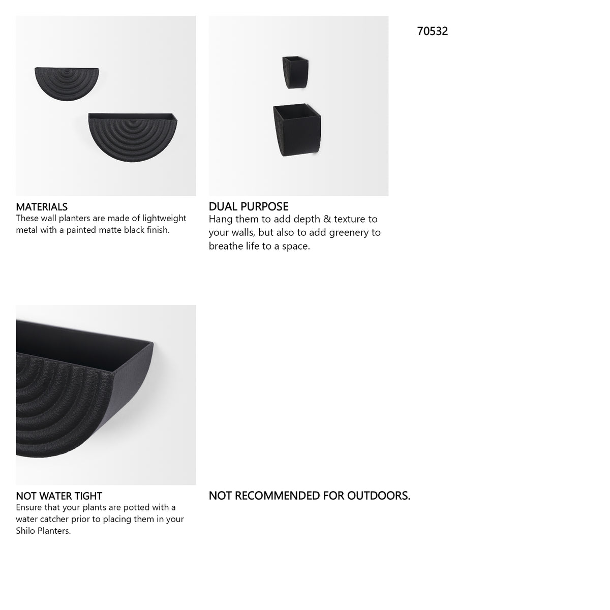 Shilo Matte Black Metal Hanging Wall Planter (Set of 2) from Mercana - Luna Furniture