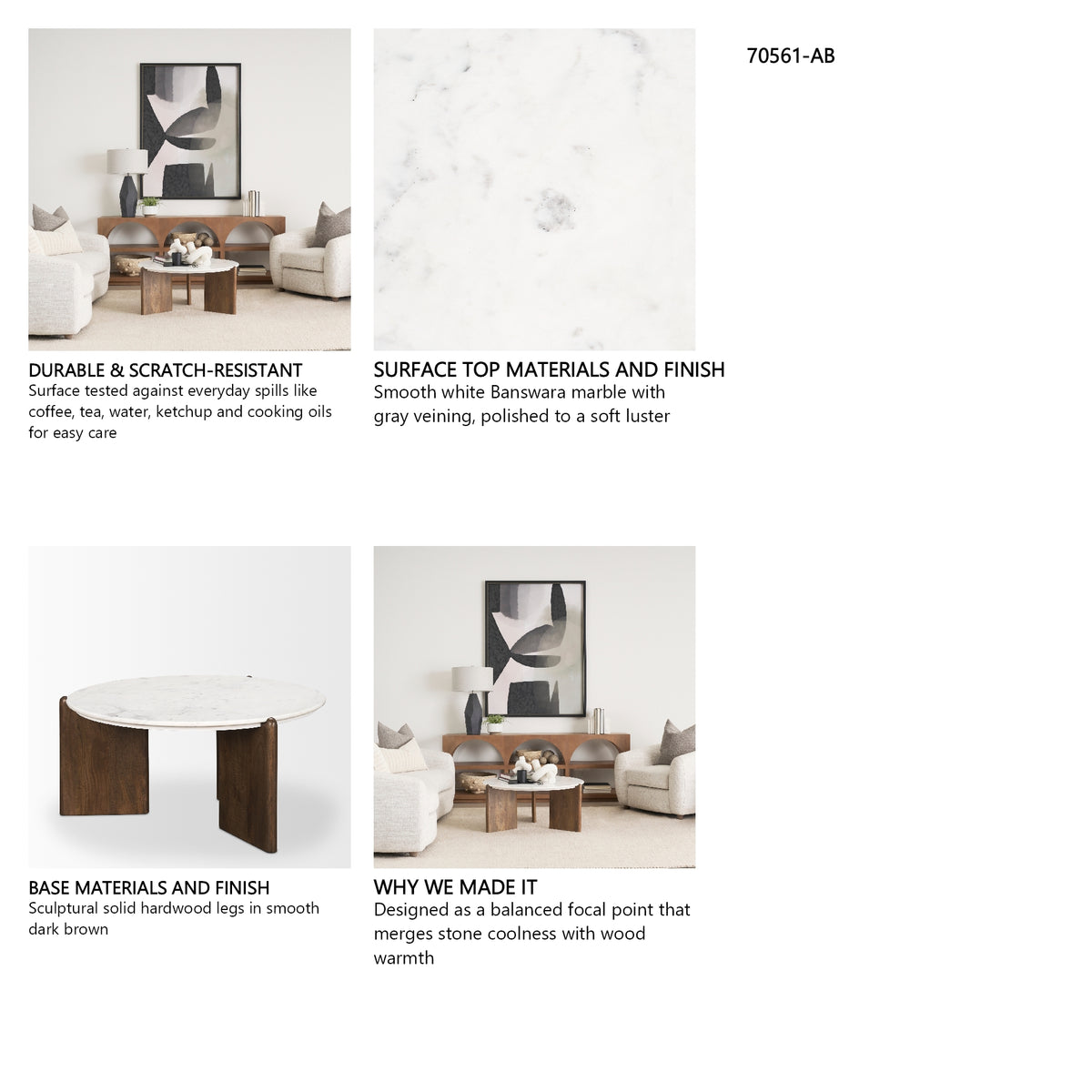 Rumer Dark Brown Wood w/ White Marble Coffee Table from Mercana - Luna Furniture
