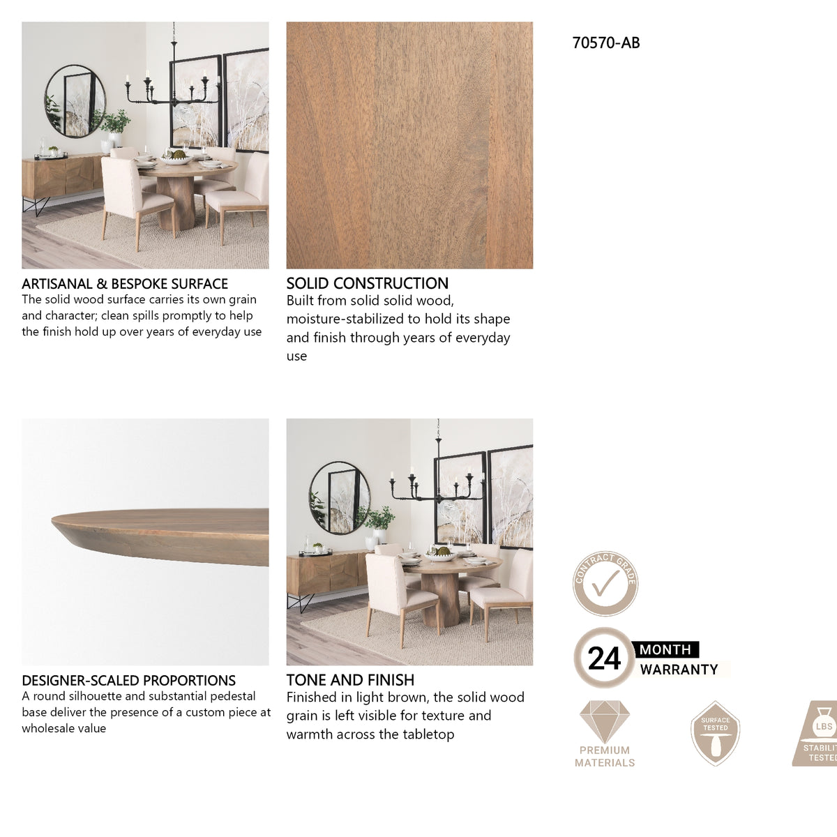 Fitzgerald 60" Light Brown Wood Dining Table from Mercana - Luna Furniture