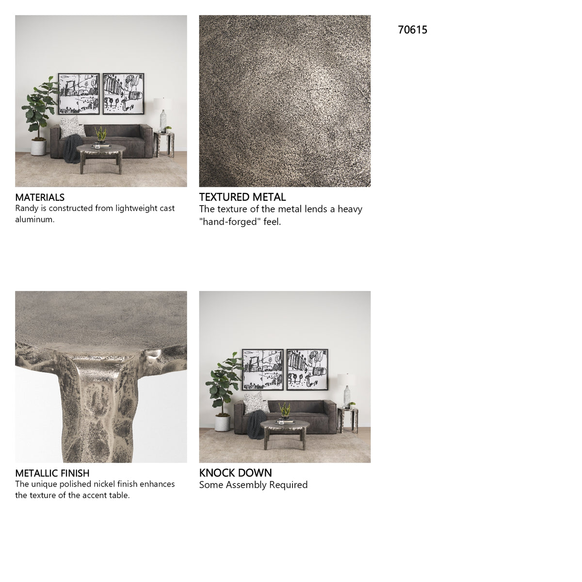 Randy Textured Silver Nickel Cast Aluminum Metal Accent Table from Mercana - Luna Furniture