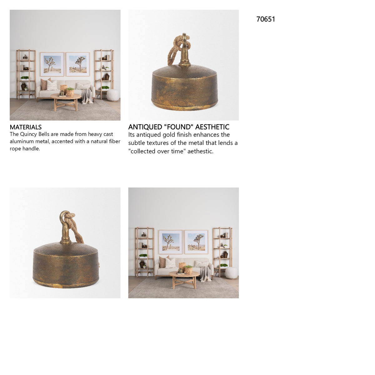 Quincy Large Gold Metal Decorative Bell Object from Mercana - Luna Furniture