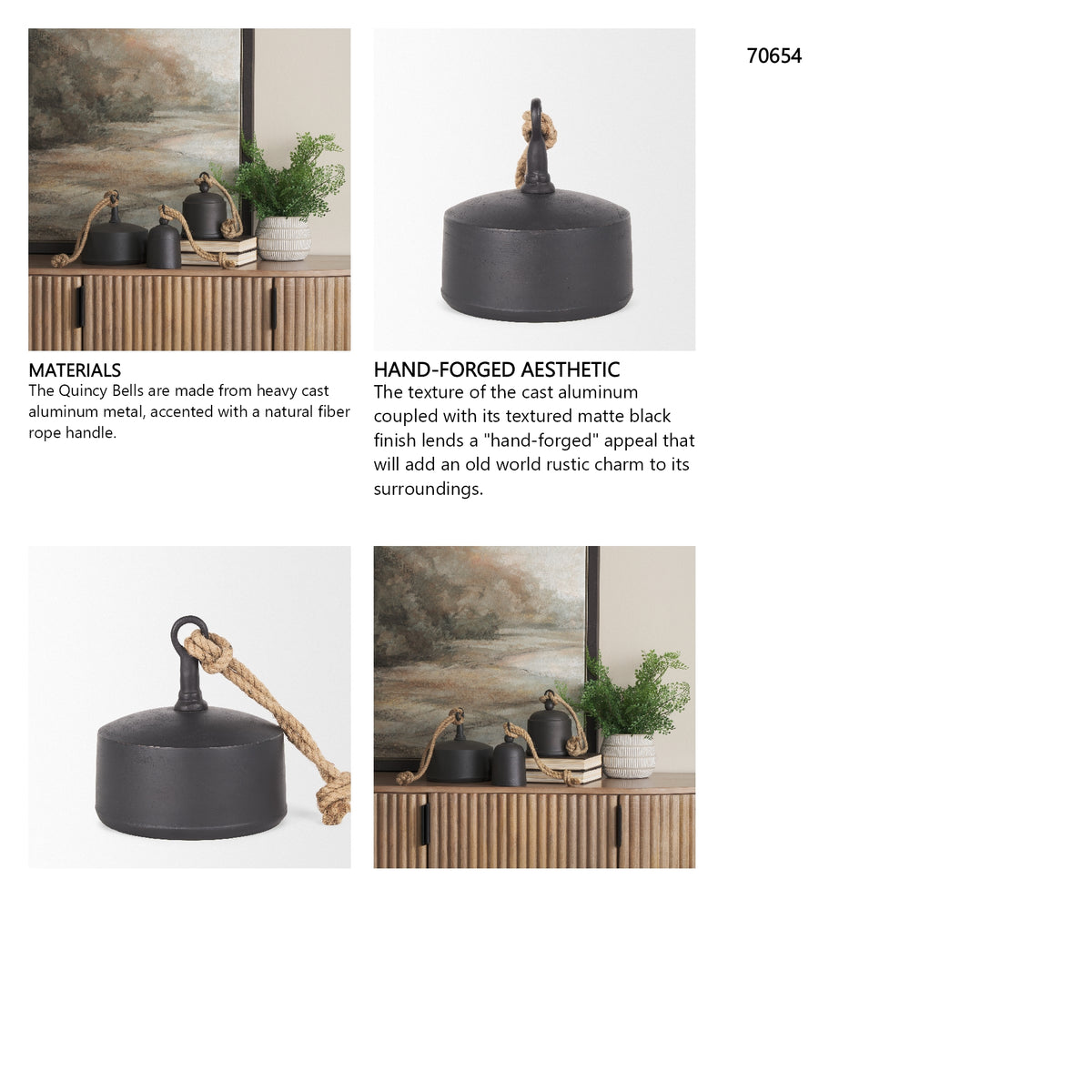 Quincy Large Matte Black Metal Decorative Bell Object from Mercana - Luna Furniture