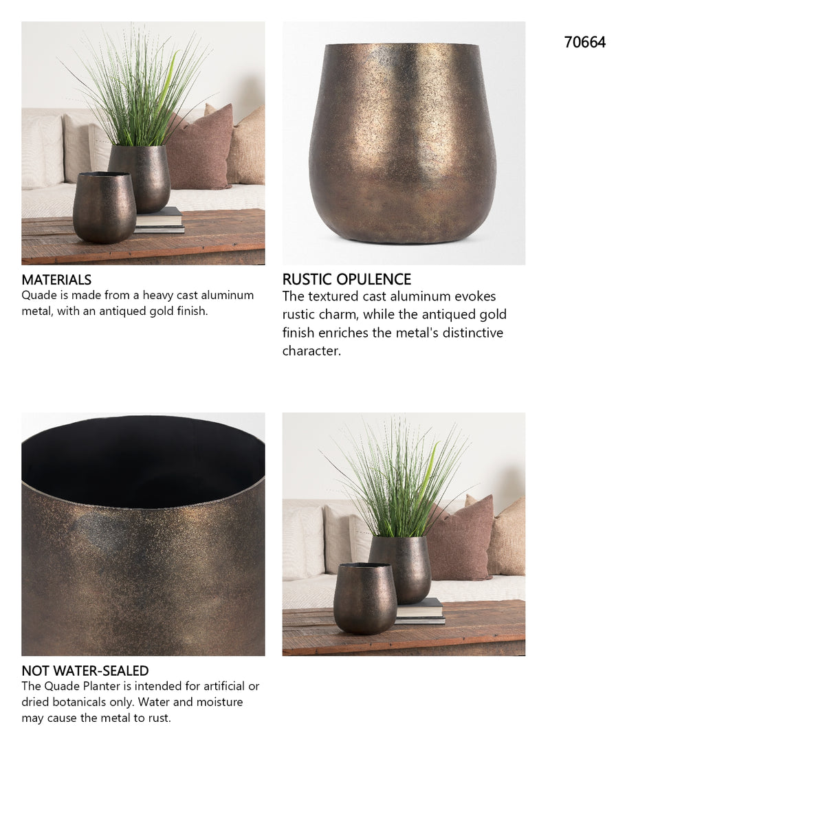 Quade Large Textured Gold Metal Planter from Mercana - Luna Furniture