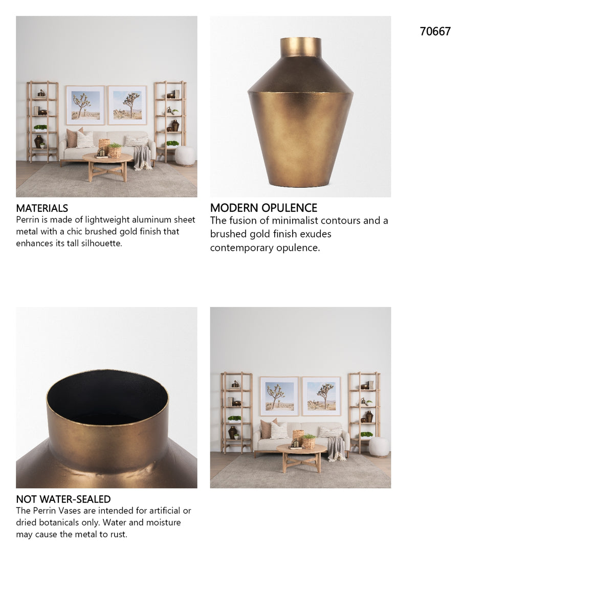 Perrin Small Brushed Gold Metal Decorative Vase