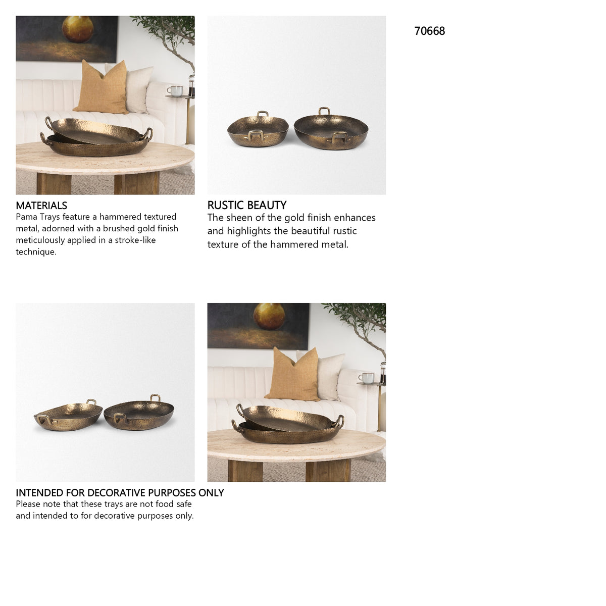 Pama Hammered Gold Metal Decorative Trays (Set of 2) from Mercana - Luna Furniture
