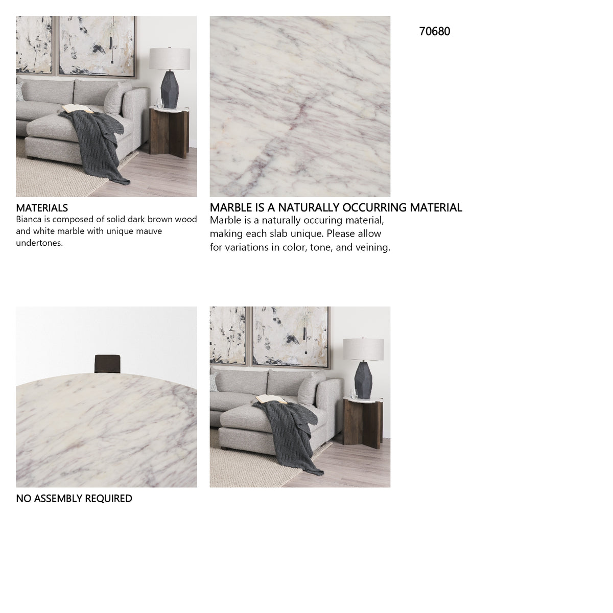 Bianca Dark Brown Wood w/ Marble Round Accent Table from Mercana - Luna Furniture