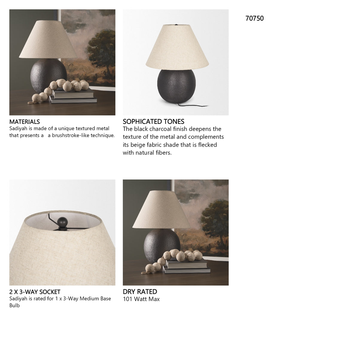 Sadiyah Black Brushed Metal w/ Beige Shade Table Lamp