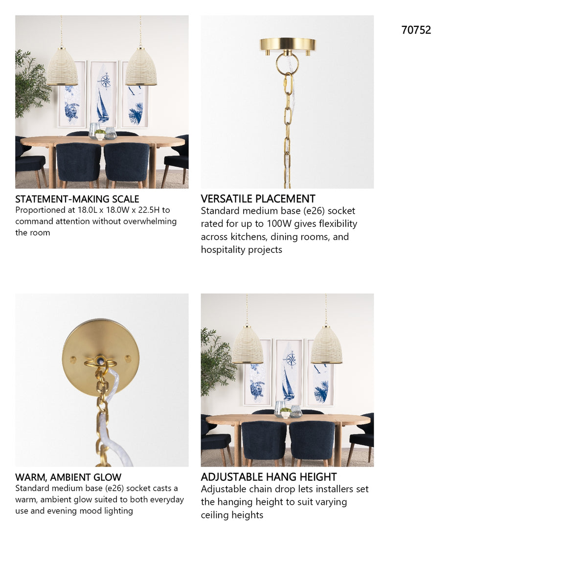 Saliha Cane w/ Brass Metal Pendant Light