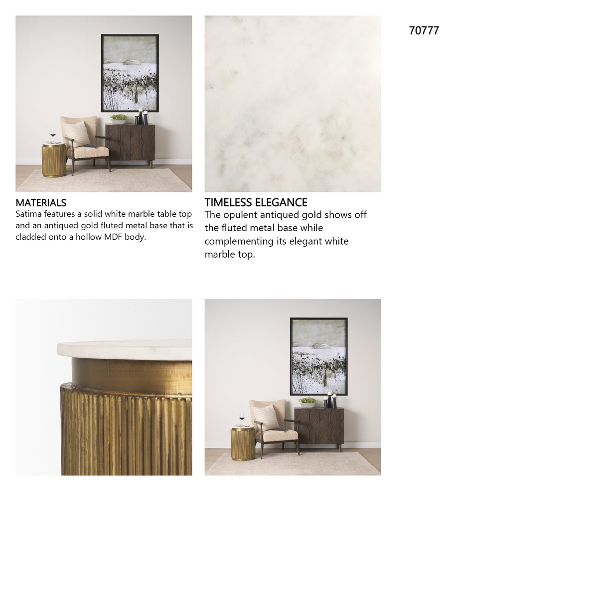 Satima White Marble w/ Gold Metal Round Fluted Accent Table from Mercana - Luna Furniture