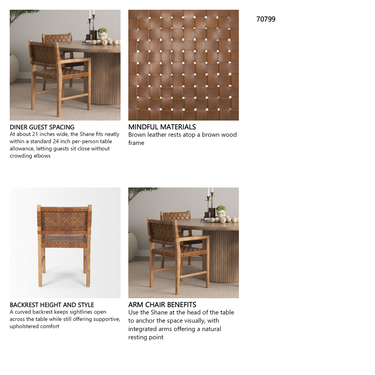 Shane Brown Wood w/ Woven Brown Leather Dining Armchair