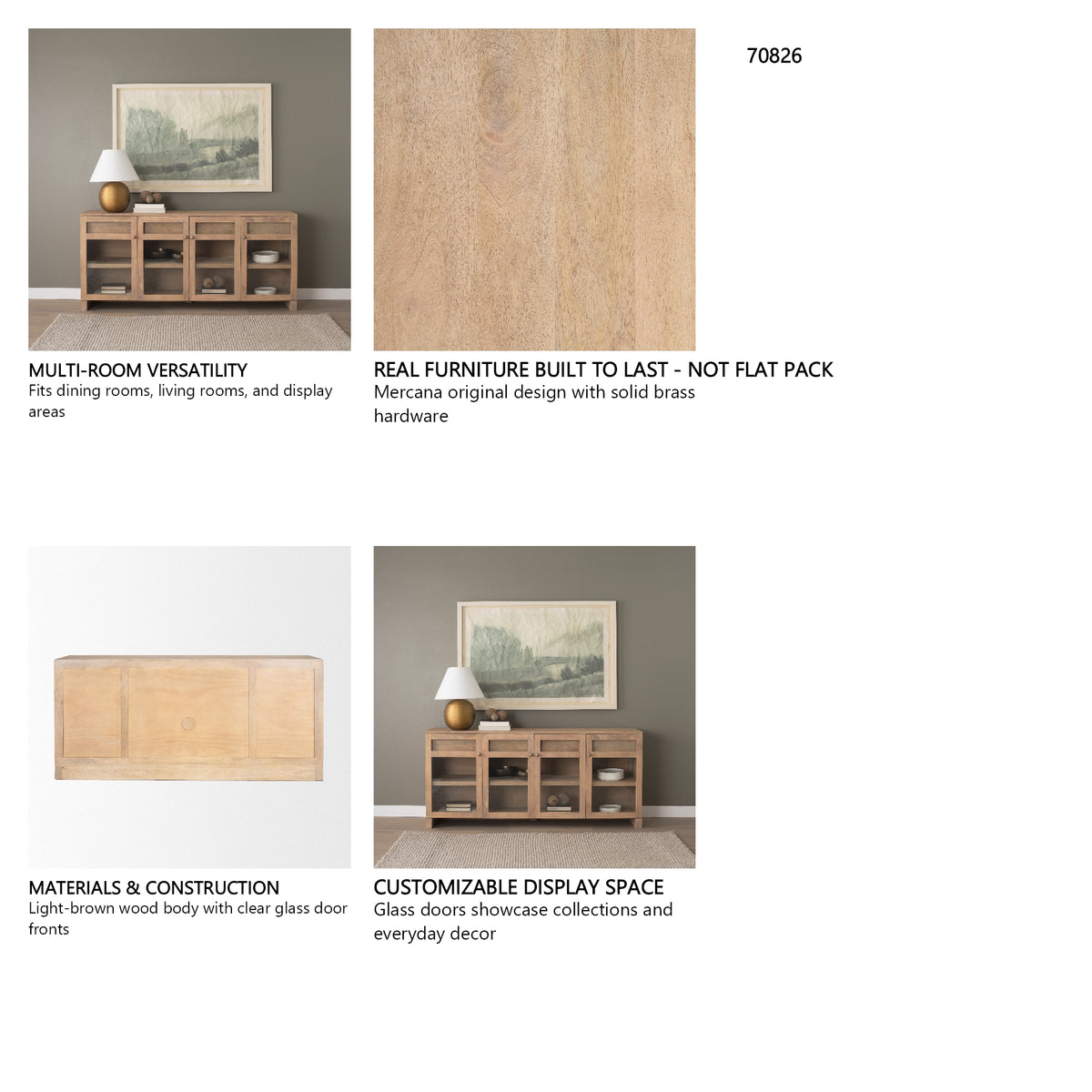 Suri Light Brown Wood w/ Glass Doors Sideboard from Mercana - Luna Furniture