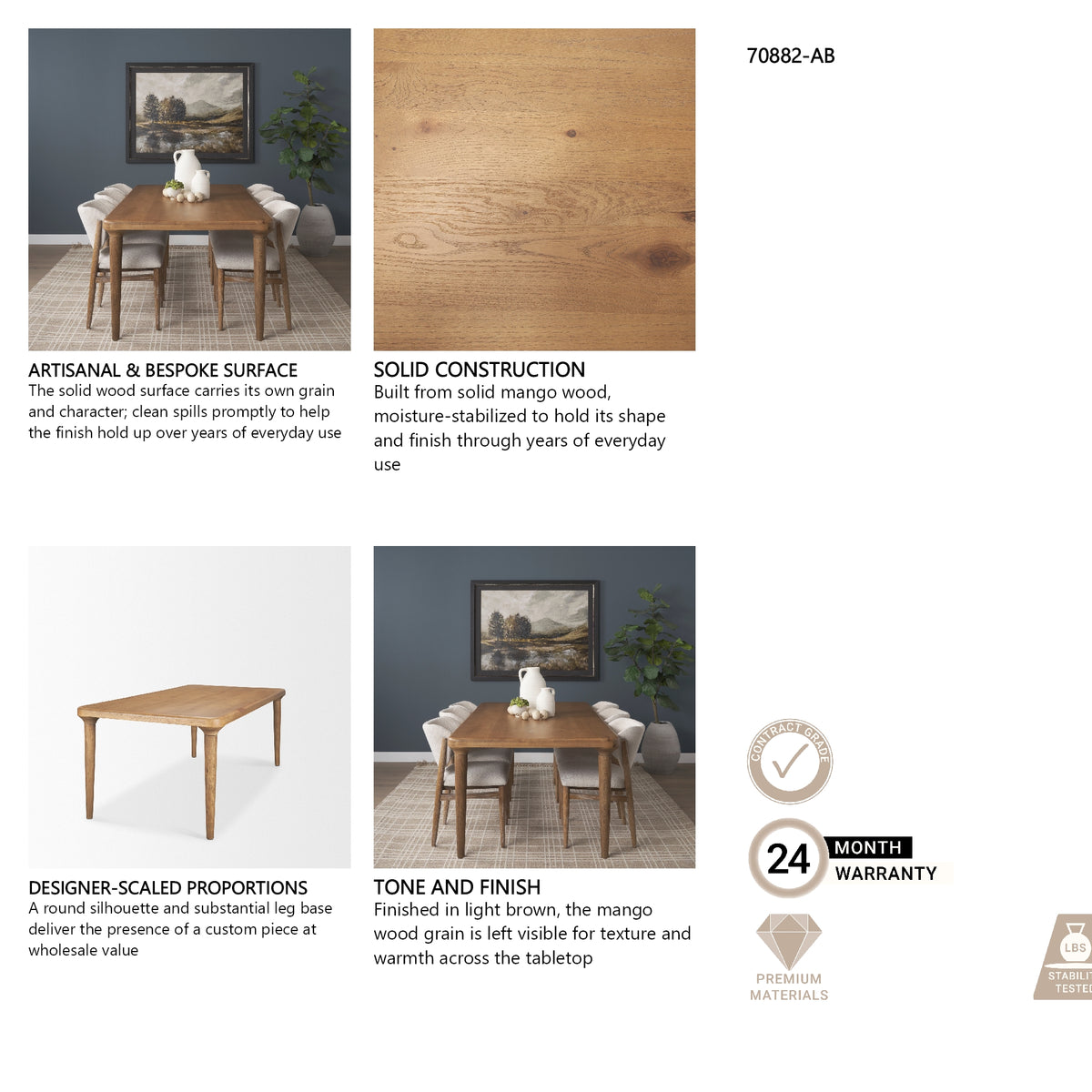 Suvan 84L Light Brown Rectangular Oak Wood Dining Table from Mercana - Luna Furniture