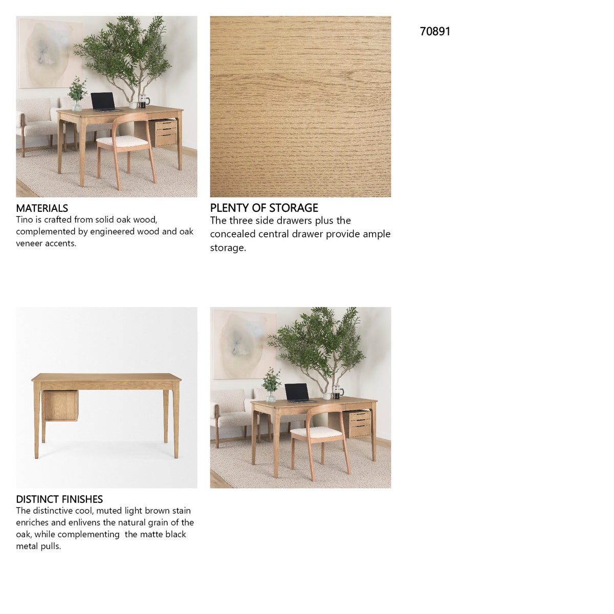 Tino Light Brown Oak Wood w/ 4 Drawers Desk from Mercana - Luna Furniture
