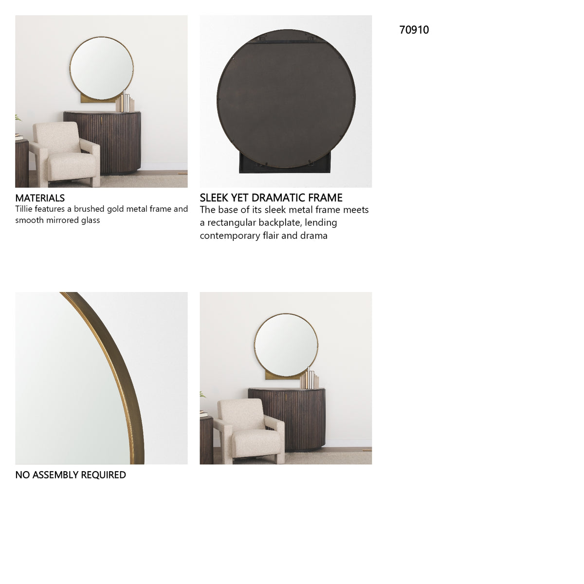 Tillie Round Brushed Gold Metal Frame Wall Mirror from Mercana - Luna Furniture