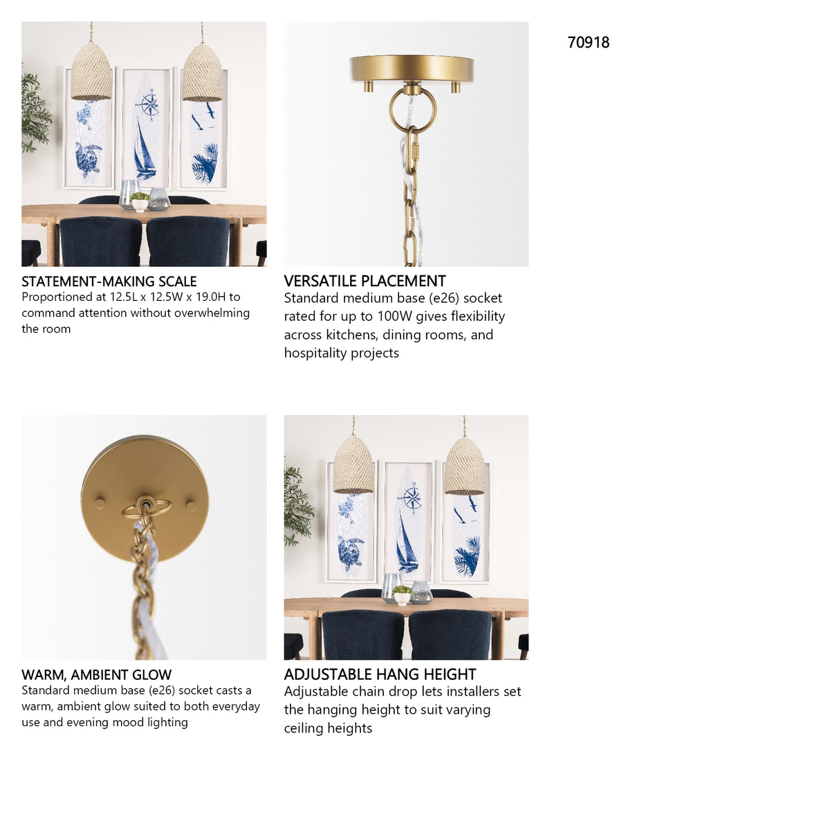 Tosha 1-Light Cotton Rope Bell Pendant from Mercana - Luna Furniture
