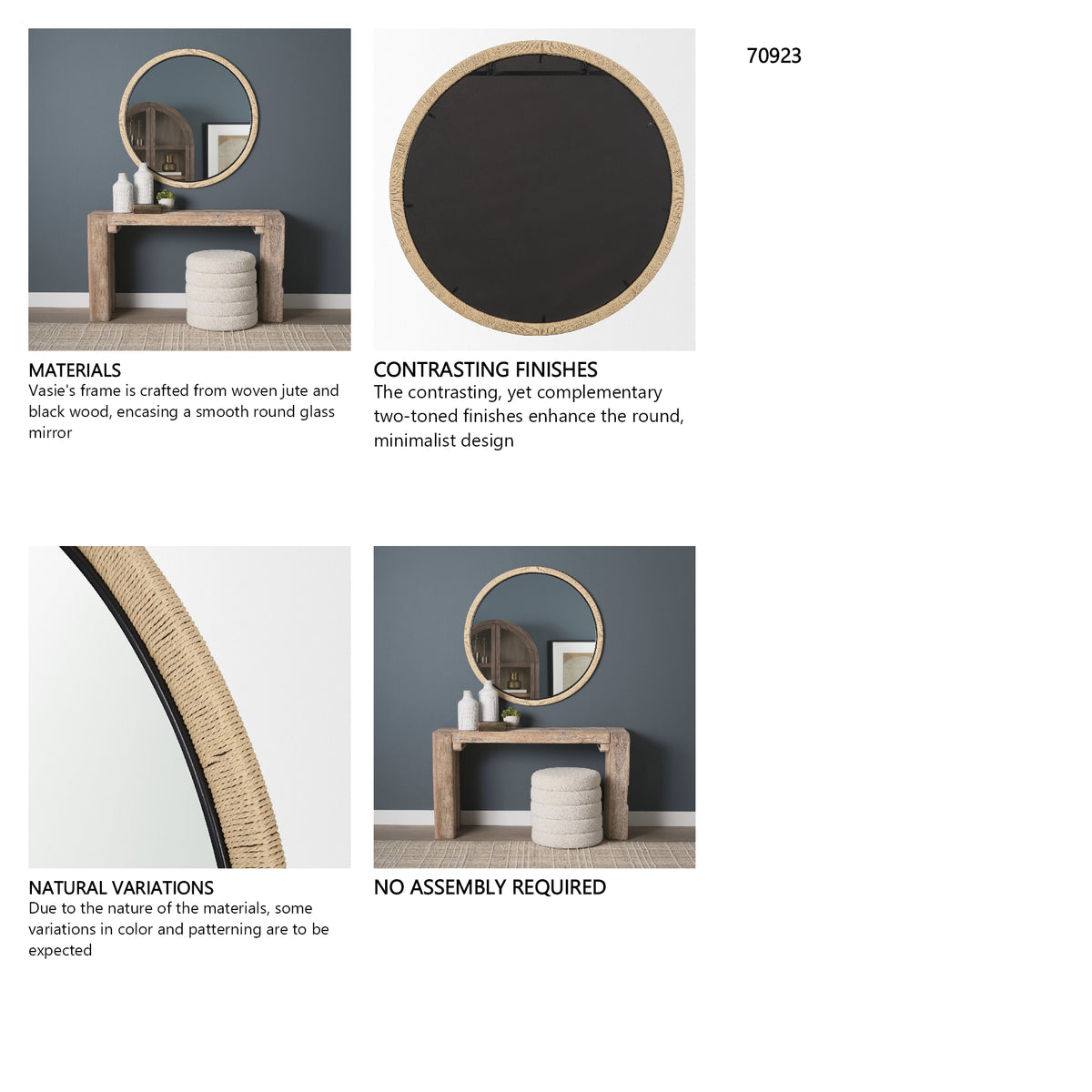 Vasie Black Wood w/ Jute Round Mirror from Mercana - Luna Furniture